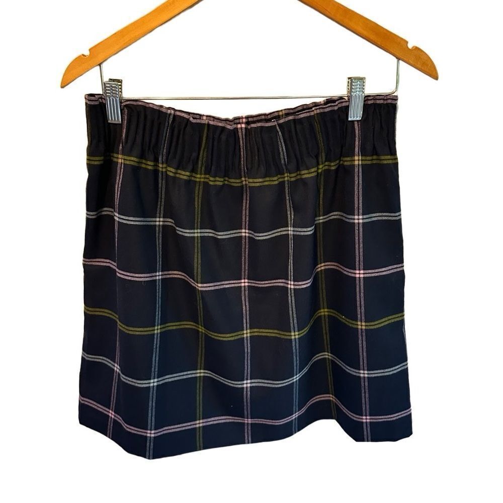 J.Crew Navy & Pastel Plaid Elastic Waist Mini Skirt with Pockets Women’s Size 10